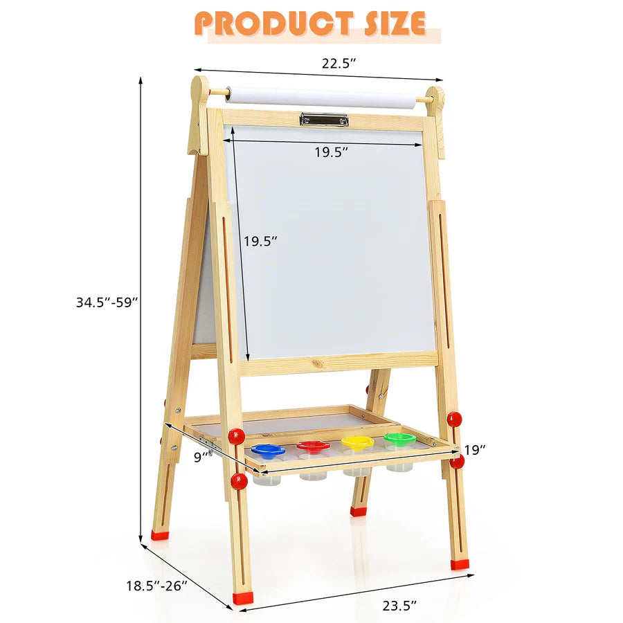 Adjustable Kids Art Easel — Chalk & Dry-Erase Creative Station